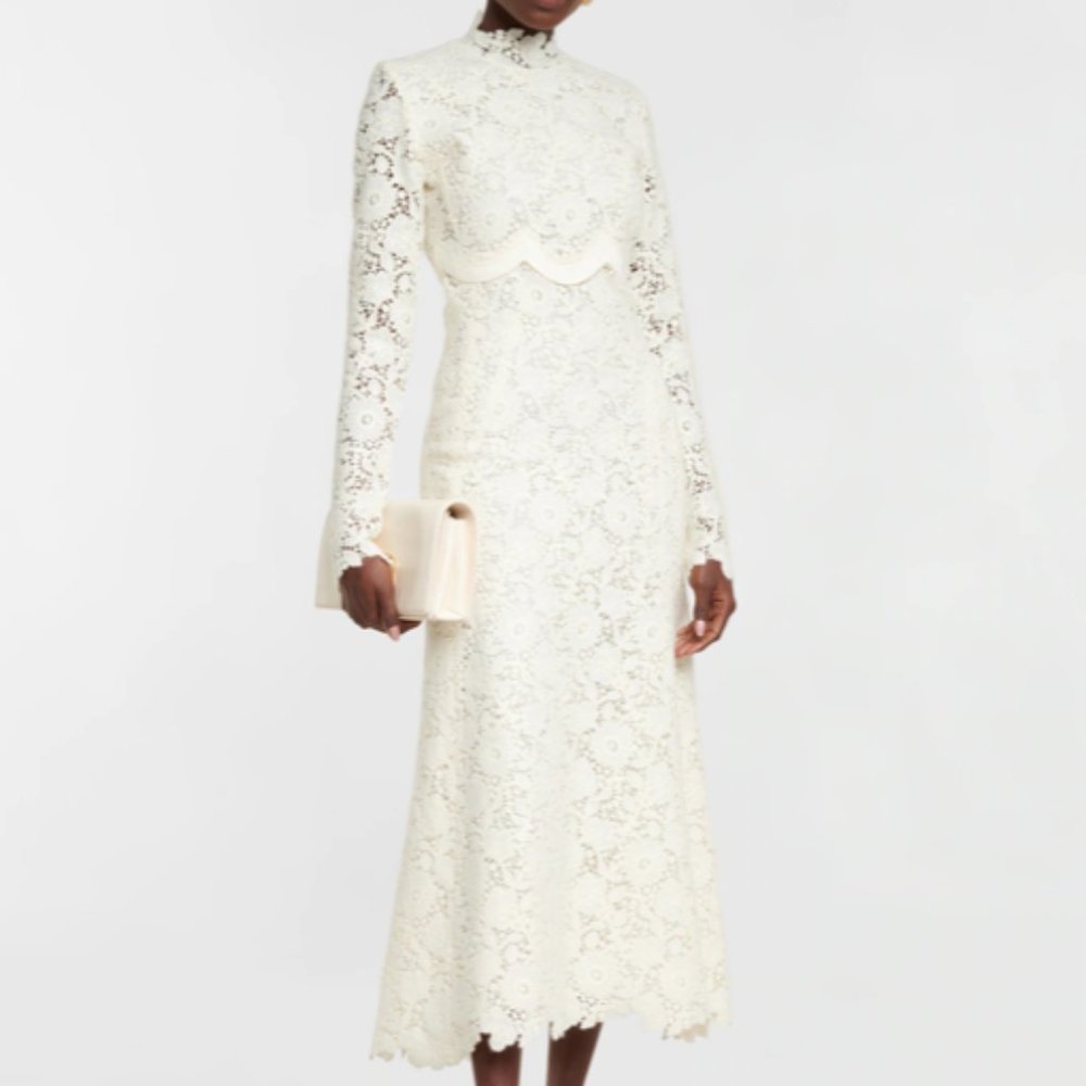 NWT Giambattista Valli High Neck Midi Dress in Ivory Macramé Lace